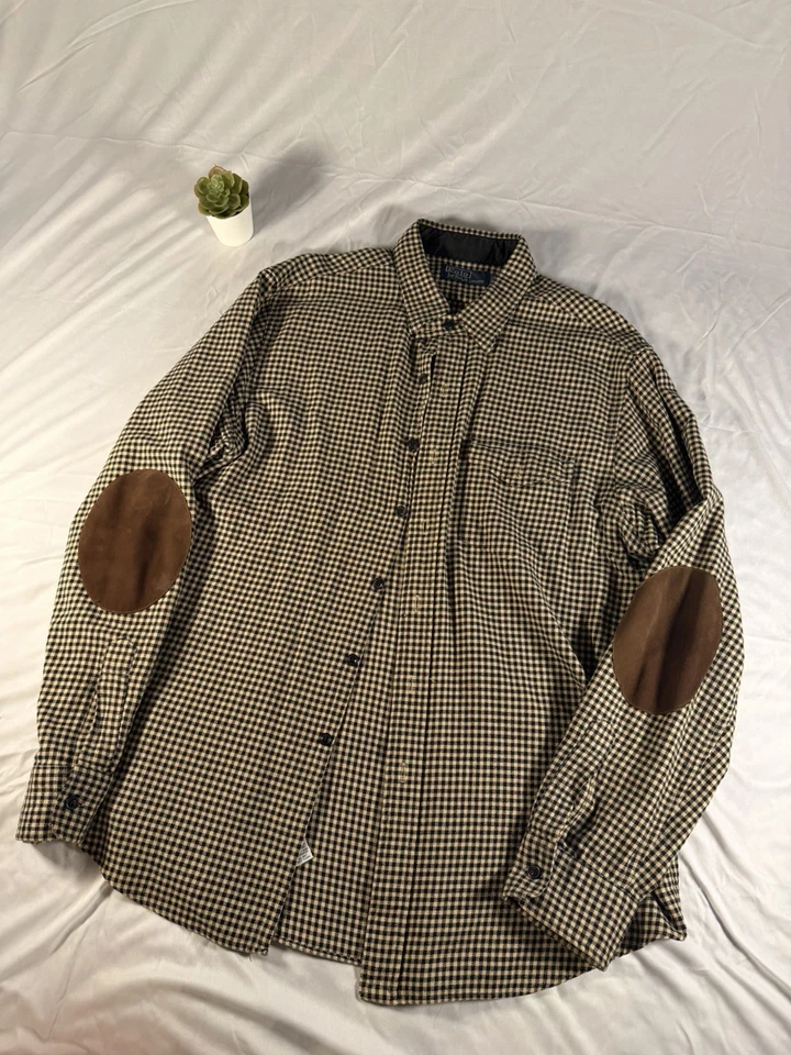 Polo Vintage Ralph Lauren Houndstooth Manga Longa Botão para Cima Camurça Cotovelo Patch GG - Imagem 3 de 4