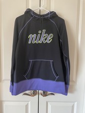 Nike Therma-Fit Hoodie Sweatshirt Sz L Black Purple Thumb Holes Women s