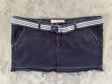 Abercrombie  Fitch Y2K Micro Mini Skirt Navy W/Belt Frayed Hem Size 8 Low Rise