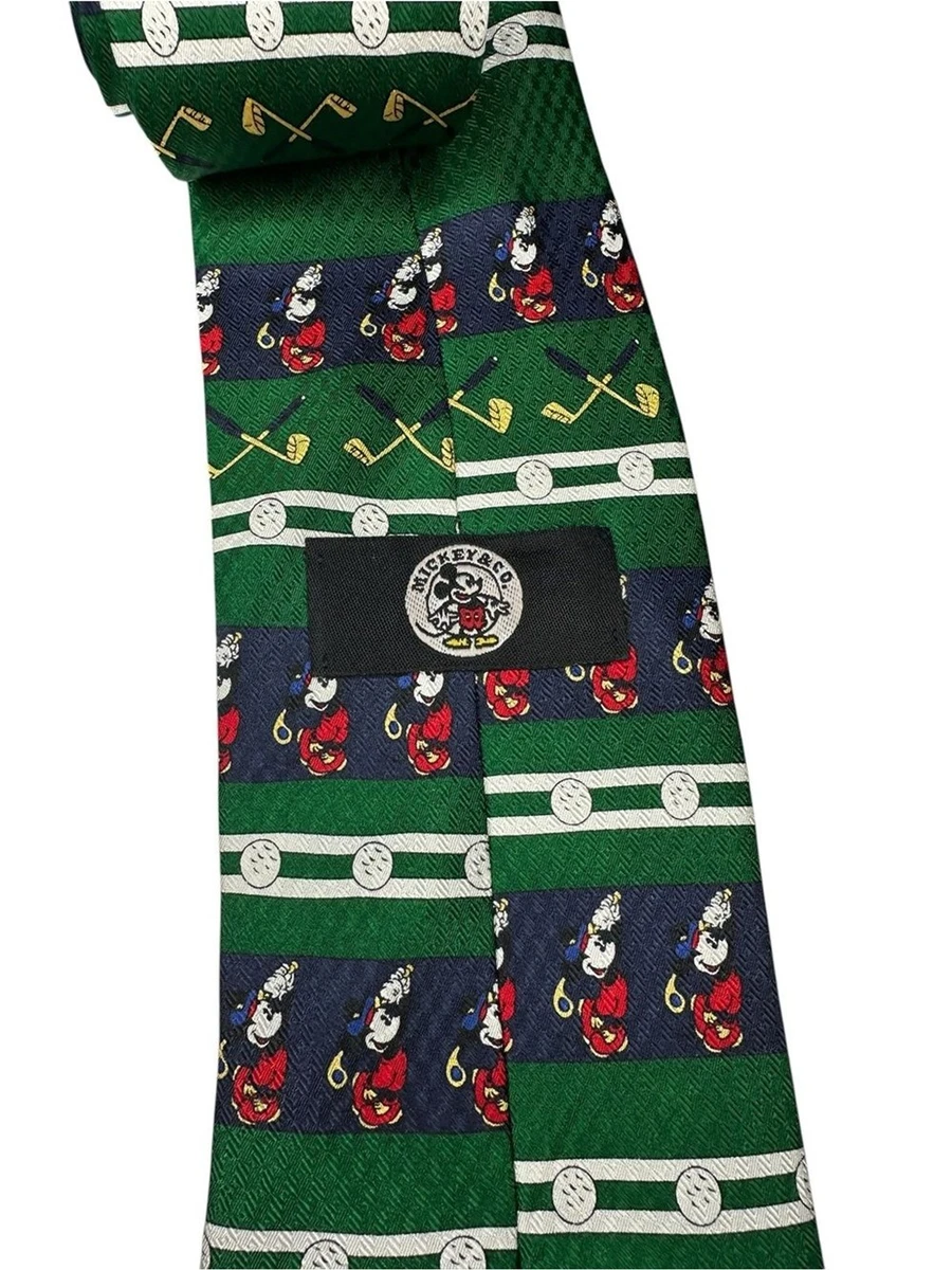 Disney Mickey & Co Vintage Green & Navy Cartoon Golf Pattern Necktie