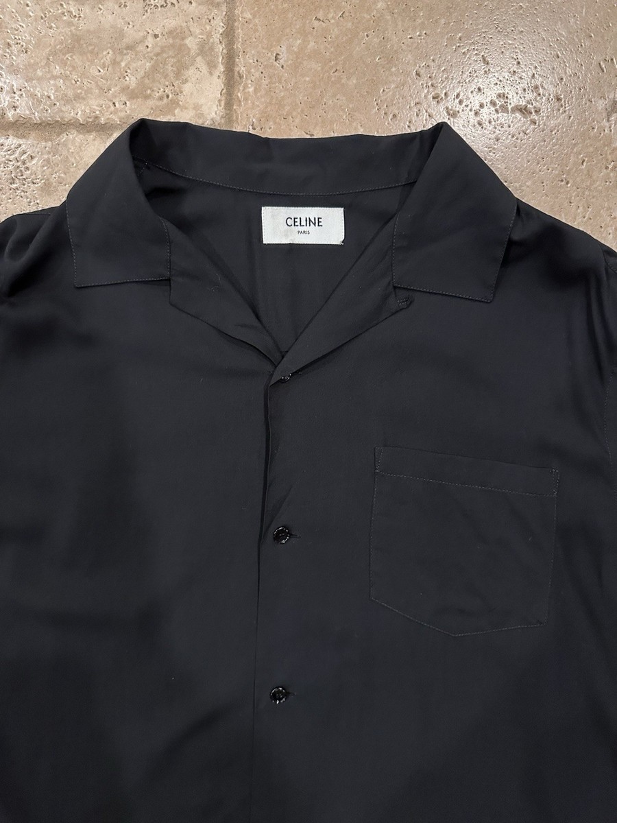 Celine x Hedi Slimane Hawaiian Embroidered Logo Black Shirt | eBay