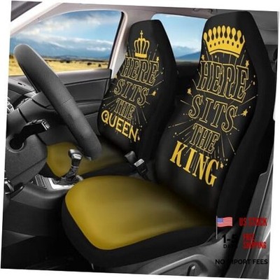 King Queen Print Seat Cover for Cars, Crown Pattern King Queen Crown-Yellow