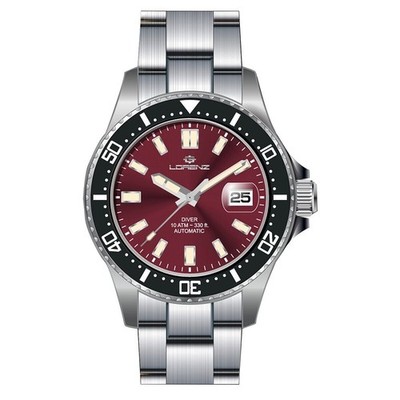 LORENZ Mens Automatic Wristwatch 28185EE Stainless Steel Bordeaux Sub 100mt