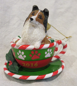 Danbury Mint Sheltie Shetland Sheepdog  Annual Ornament 2016 Holiday Tea Cup