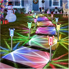 Denicmic Solar Christmas Lights Outdoor 10 Pack Waterproof Colorful LED Yard Gar