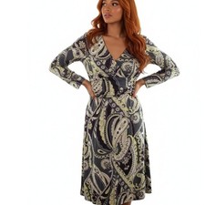 Ann Taylor Womens Wrap Dress Sz 12 Paisley Print Long Sleeve V Neck Midi Casual