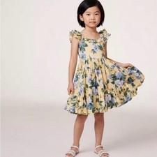 Janie Jack - girls yellow floral print ruffle short sleeve Dress 100 cotton 6