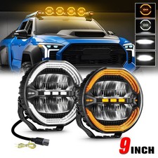 2X 9" Round LED Driving Light Amber White DRL Spotlight Offroad Ford 4x4 UTE UTV