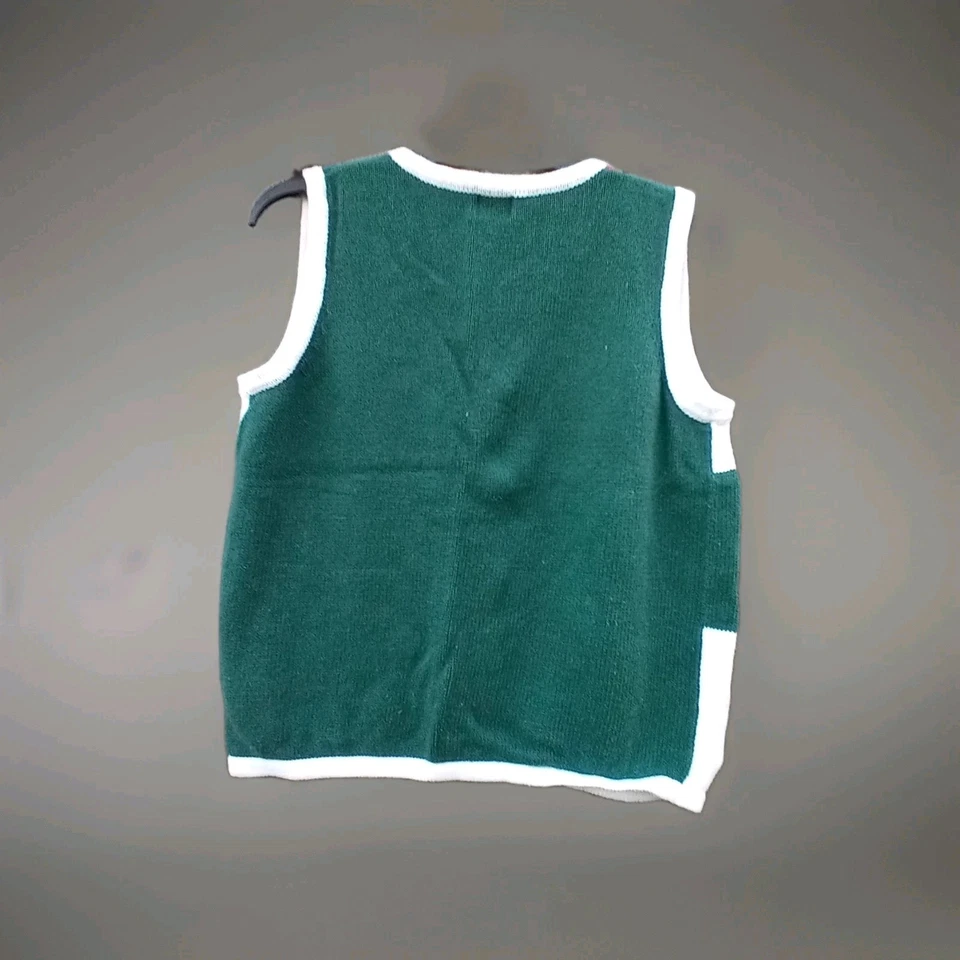 HOLIDAY EDITIONS VEST UGLY SWAETER WOMEN SZ S GREEN COLOR BLOCK V NECK STRETCH - Image 2 of 4
