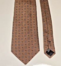 Mark Shale Necktie Brown Foulard 100% Silk Tie Made in Italy 4 in. wide business