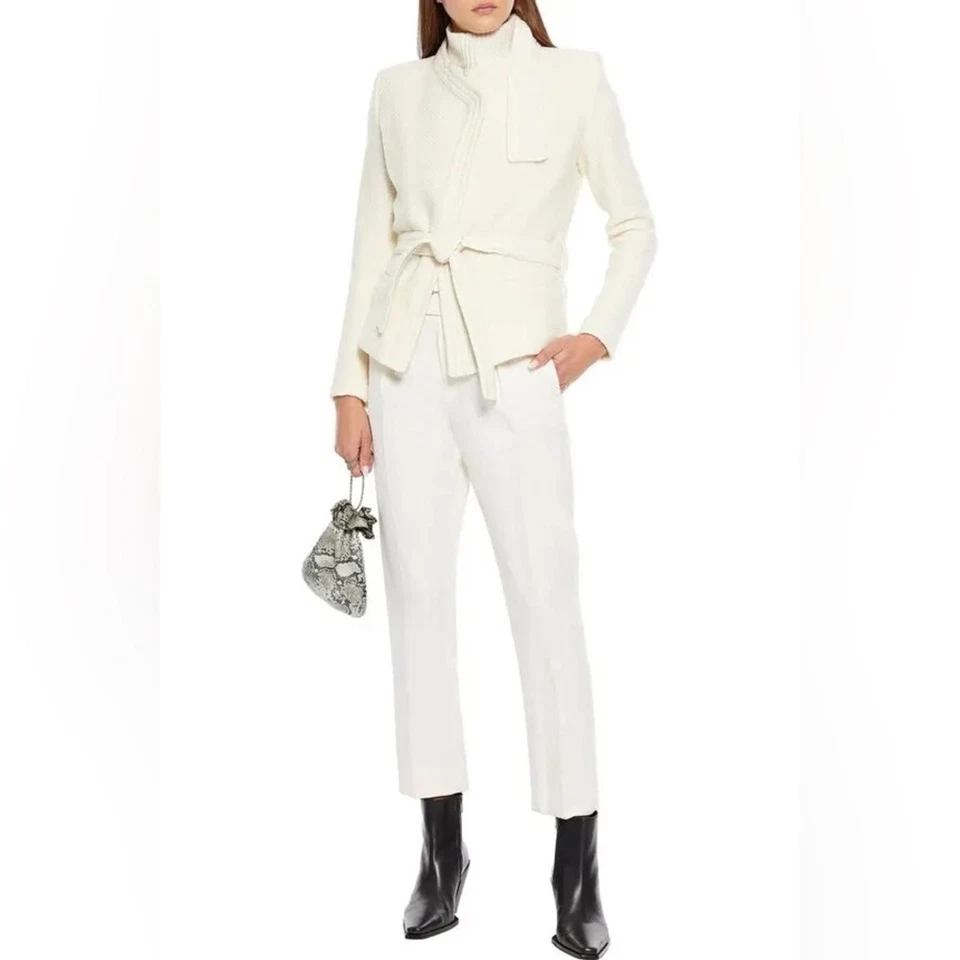 NUEVO CON ETIQUETAS IRO PARIS | TALLA 34 - XS | Cinturón Awa Cuero-Ribete Bouclé-Tejido Lana-Mezcla Chaqueta Foto 4 de 4