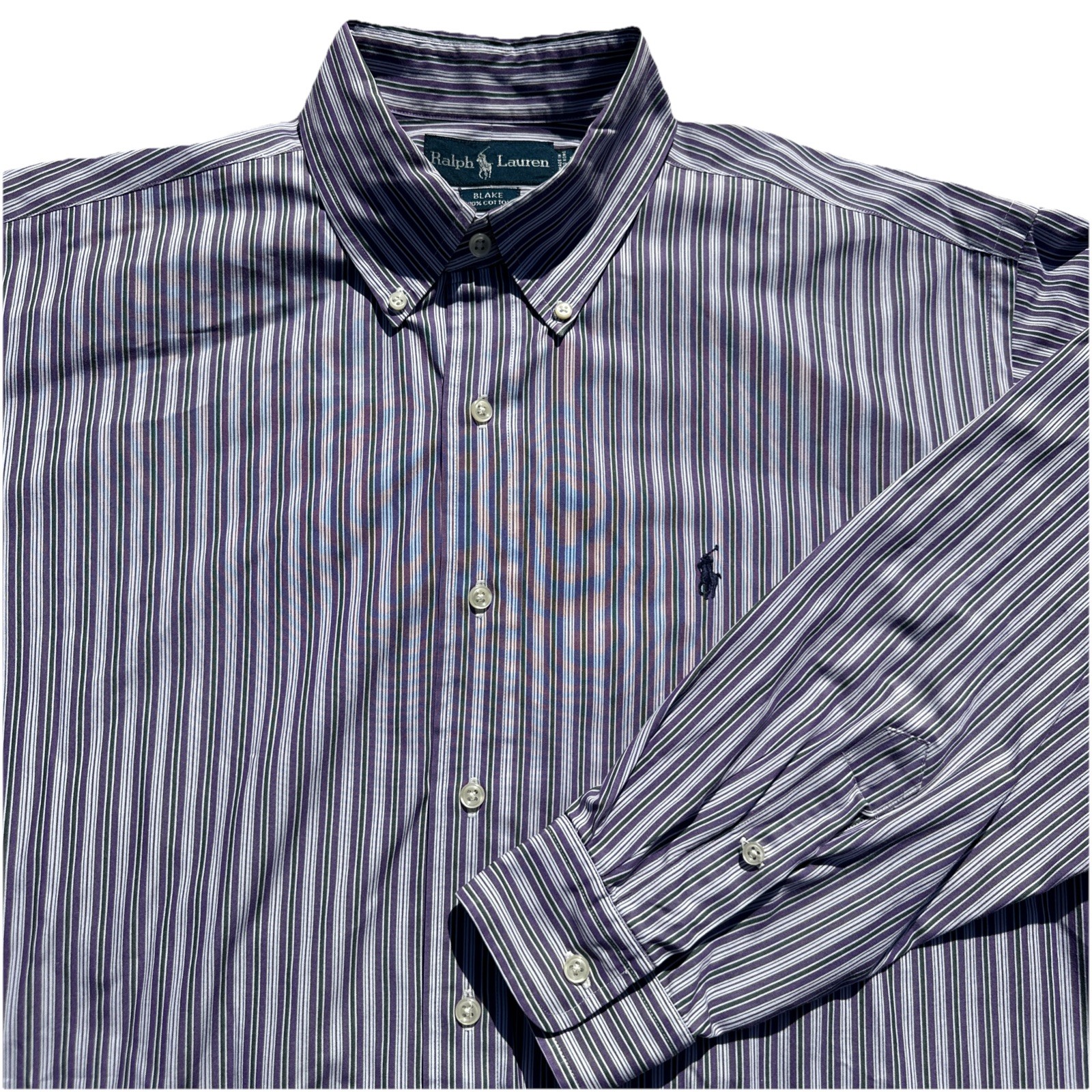 VTG Polo Ralph Lauren Blake Shirt Mens Large Purple Green Vertical Stripes Pony