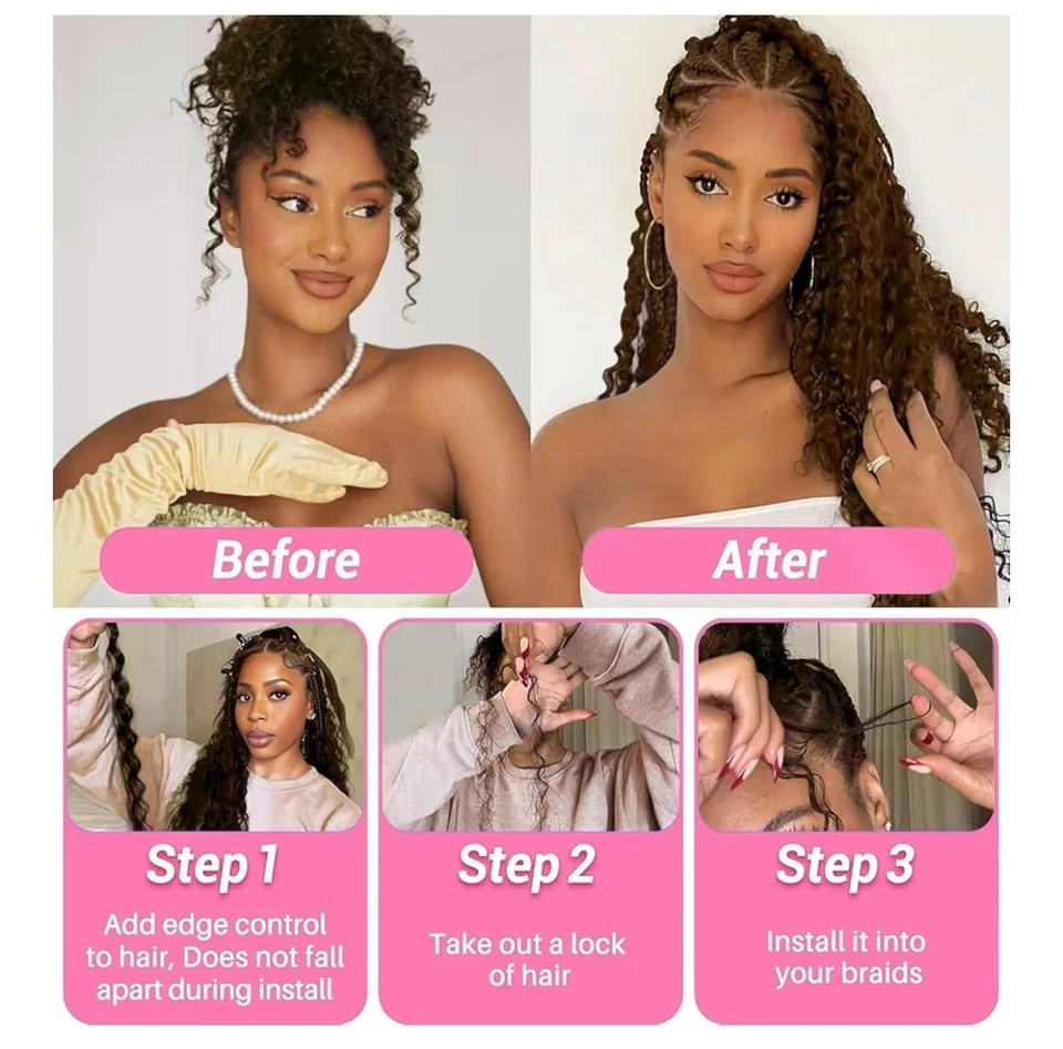 20" Human Braiding Hair Deep Wave Bulk Human Hair for Boho Braids Hair Extension - Image 3 of 3