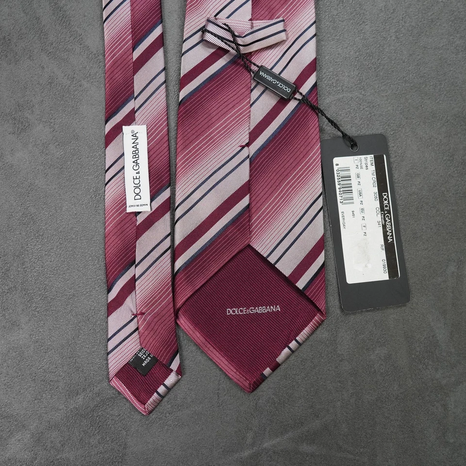 Corbata Dolce & Gabbana Para Hombre Borgoña Rosa Azul Marino Rayas Seda Hecha en Italia Formal Foto 2 de 4