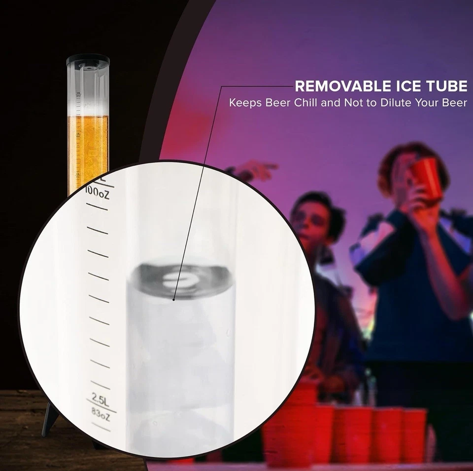 Beverage Tower 3L/102oz Dispenser w Detachable Ice Tube & 7 Color LED Lighting - Image 4 of 4