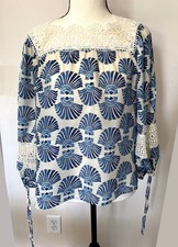 Blue and white lace tunic blouse small, feminine, lightweight