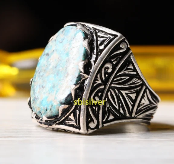 925 Sterling Silver  Jewelry Natural Turquoıse Stone Handmade Gift Men's Ring - Image 3 of 4