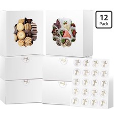 White Bakery Boxes with Window 12 Pc 6x6x3 Inches Cookie Boxes Mini Cake Boxe...