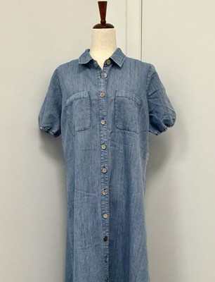 Y2K 90s Denim Western Cowgirl Women's Duster Long Shirt Jean Dress Large Prairie