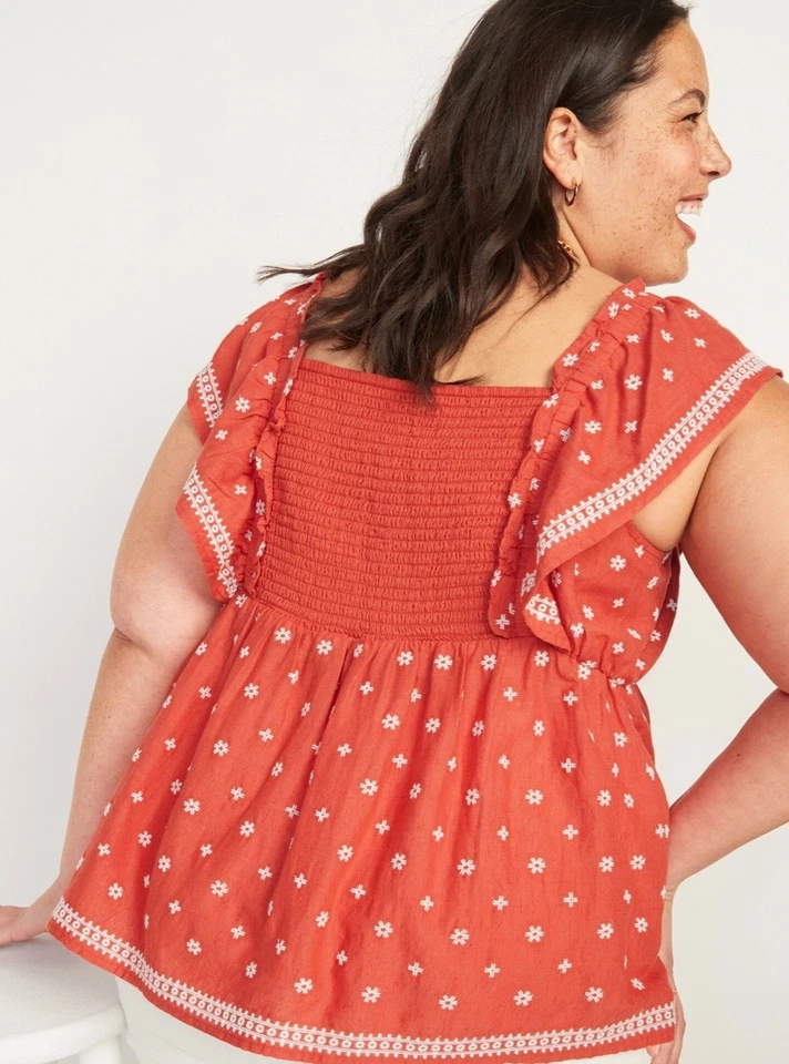 Top Babydoll Azul Marino Antiguo Talla Grande Estampado Bordado Volantes Sin Mangas Campesino Y2K Foto 2 de 4