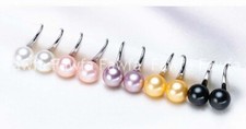 8/10/12mm Multi-Color Round South Sea Shell Pearl Silver Hook Dangle Earrings