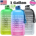 1 Gallon/128 oz Water Bottle w/ Straw Gym Training Fitness Jug Motivational Time