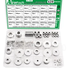 620PCS 304 Stainless Steel Flat Washer Assortment for Home & Industrial Use