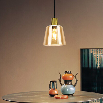 E27 Pendelleuchte mit Bernstein Glasschirm Esszimmer Hängelampe Höhenverstellbar