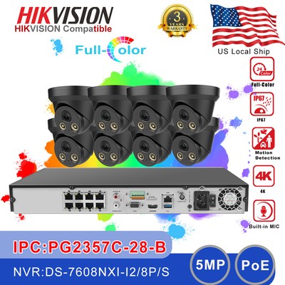 Hikvision Compatible 5MP ColorVu Dome IP Camera Security System 8CH 8POE NVR Lot