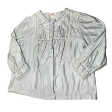 Vintage Bed Jacket BARBIZON Granny Core Cotton Blue Lace Embroidery Size Medium