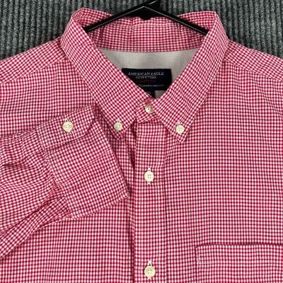 American Eagle Shirt Mens XL Red Gingham Check Long Sleeve Button Up Athletic