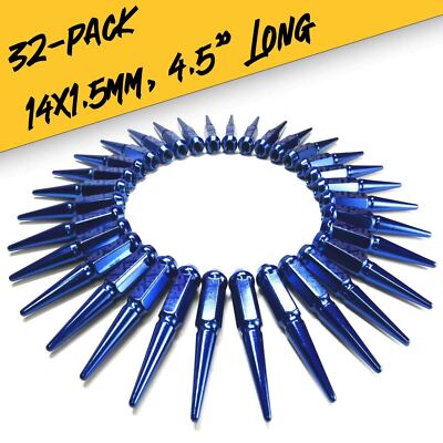 Set of 32 Hardened Blue Steel Spike Lug Nuts 14x1.5mm Fits Ford, Dodge 8 Lug 