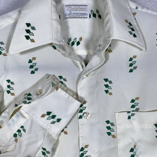 Vintage Golden Arrow Ultressa Men’s 70s Long Sleeve Button Up Shirt White Medium