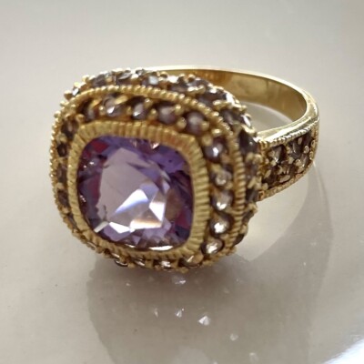   UTC Designer Amethyst 14K Over Sterling Silver Ring Size 9.5  