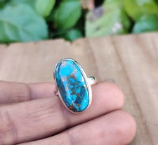 Blue Copper Turquoise Gemstone Ring 925 Sterling Silver Wedding Ring Unique Ring