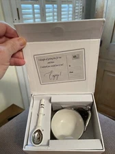 Pampa Bay Porcelain Bowl Spoon Set. Metallic Wave Look White NIB Argentina