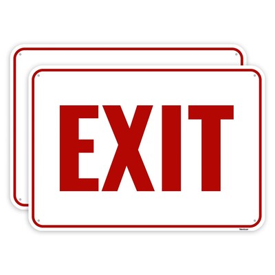 2PC Exit Sign 10 x 7 Inches - Aluminum - Exit Sign for Business