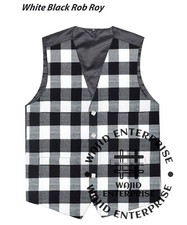 Scottish Black  White Rob Tartan VEST 5 Buttons Formal Kilt WAISTCOAT for Men