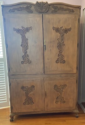 Hand carved solid Wood Spanish/Mexican colonial style armoire & tv cabinet