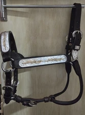 HARRIS LEATHER WORKS STERLING SILVER RUBY SHOW HALTER / FULL HORSE HEADSTALL
