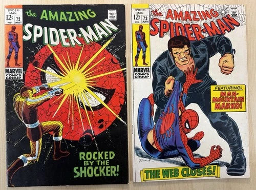 Lot 2x 🕸  Amazing Spider-Man #72 & 73 Silver Age Marvel Comics 1969, FN/VF