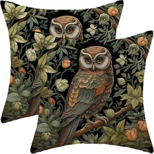 Boho Pillow Covers 18X18 Set of 2 Vintage Green Black Owl Throw Pillow Covers Ou