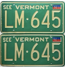 1976 Vermont License Plate PAIR #LM-645