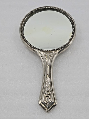 Vtg Bushkill Falls Handheld Mirror Silver Small Hidden Back Compartment 4.75''