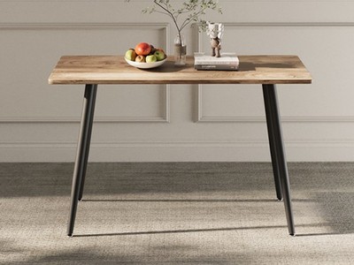 47'' Modern minimalist MDF wood color dining table, black metal legs, small sized
