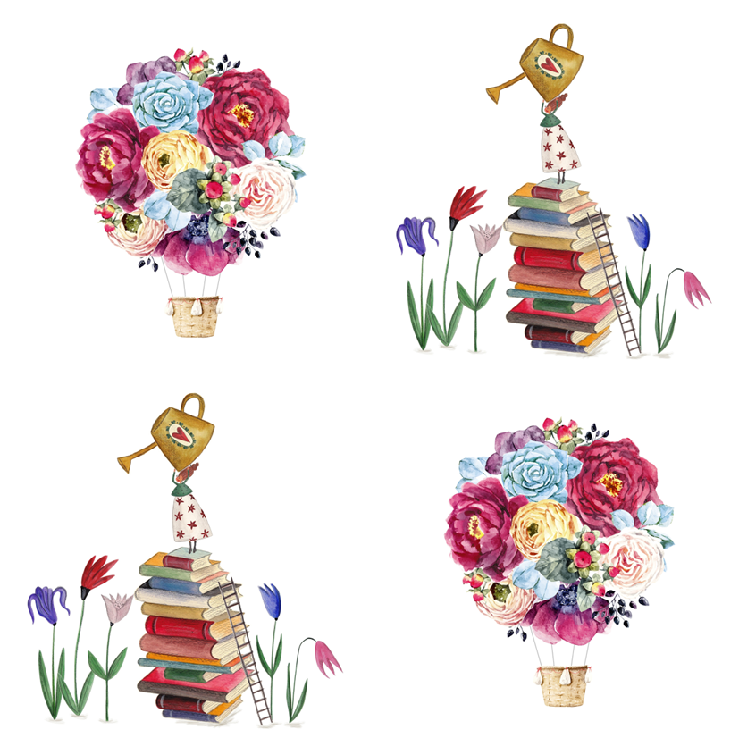 4 Mixed Set/Paper Napkins/33cm/3Ply/Decoupage/Flower Balloon/Flower Fairy