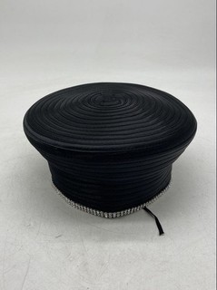Womens Black Spiral Rhinestone Trim Satin Round Pillbox Hat One Size