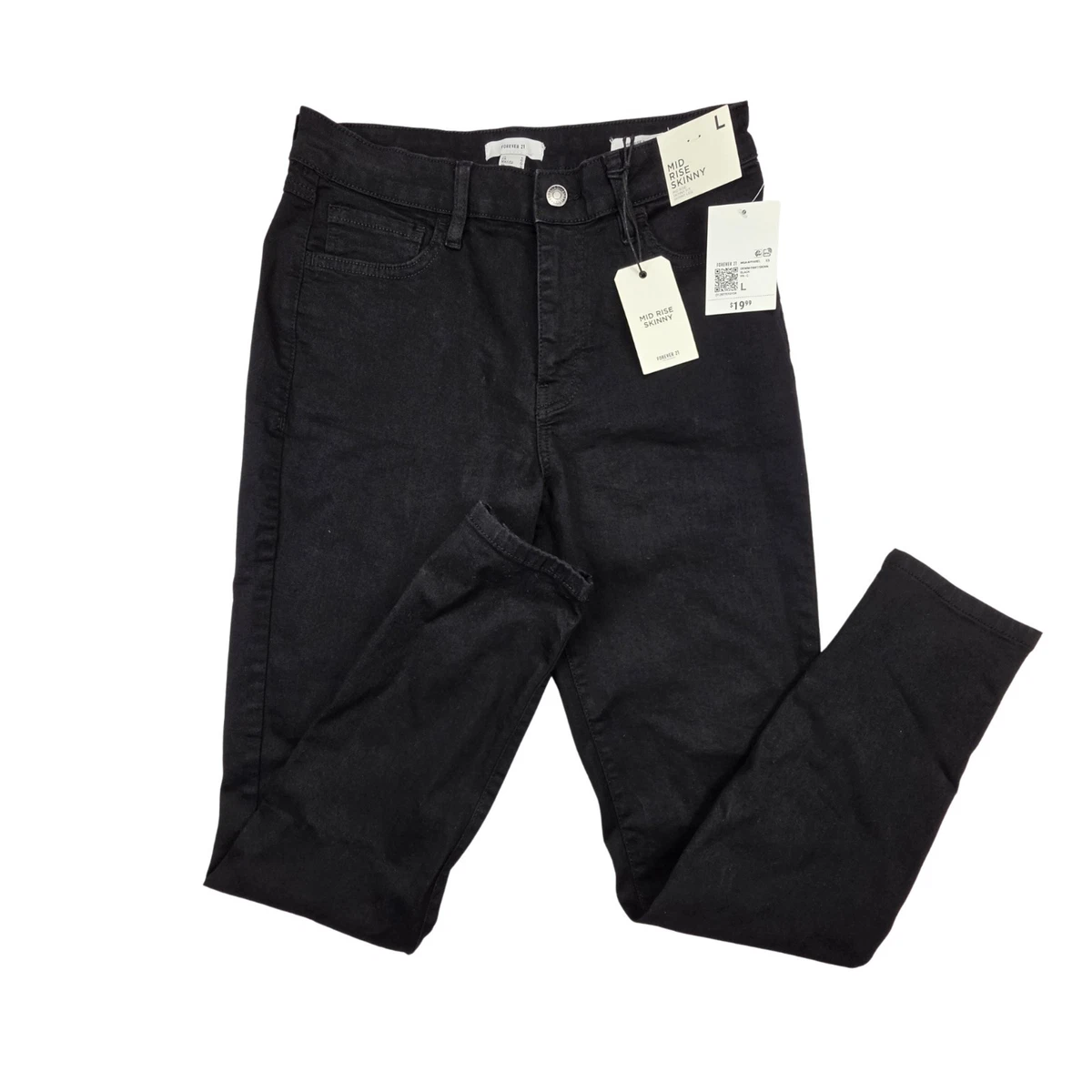 Pantalones de mezclilla Forever 21 para mujer grandes (28x28) negros tiro alto ajustados lavado oscuro nuevos con etiquetas