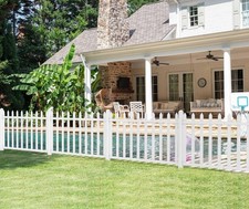 1 Set 84" W x 36" H Vinyl Picket Fence Panels with Ground Spike Decorative PV...