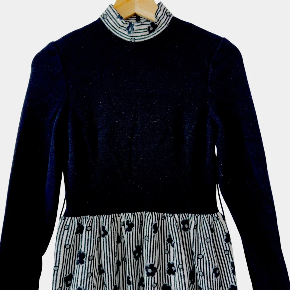 Vtg Francesca for Damon Wool Maxi Dress Size 8 Black Bodice Floral Stripe Italy - Image 4 of 4